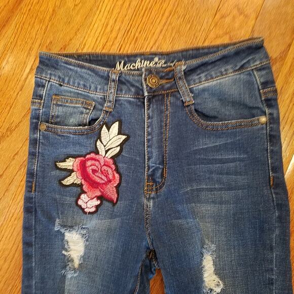 Machine Rose High Rise Distress Embroidered Skinny Stretch Jeans Size 26 - Picture 3 of 7